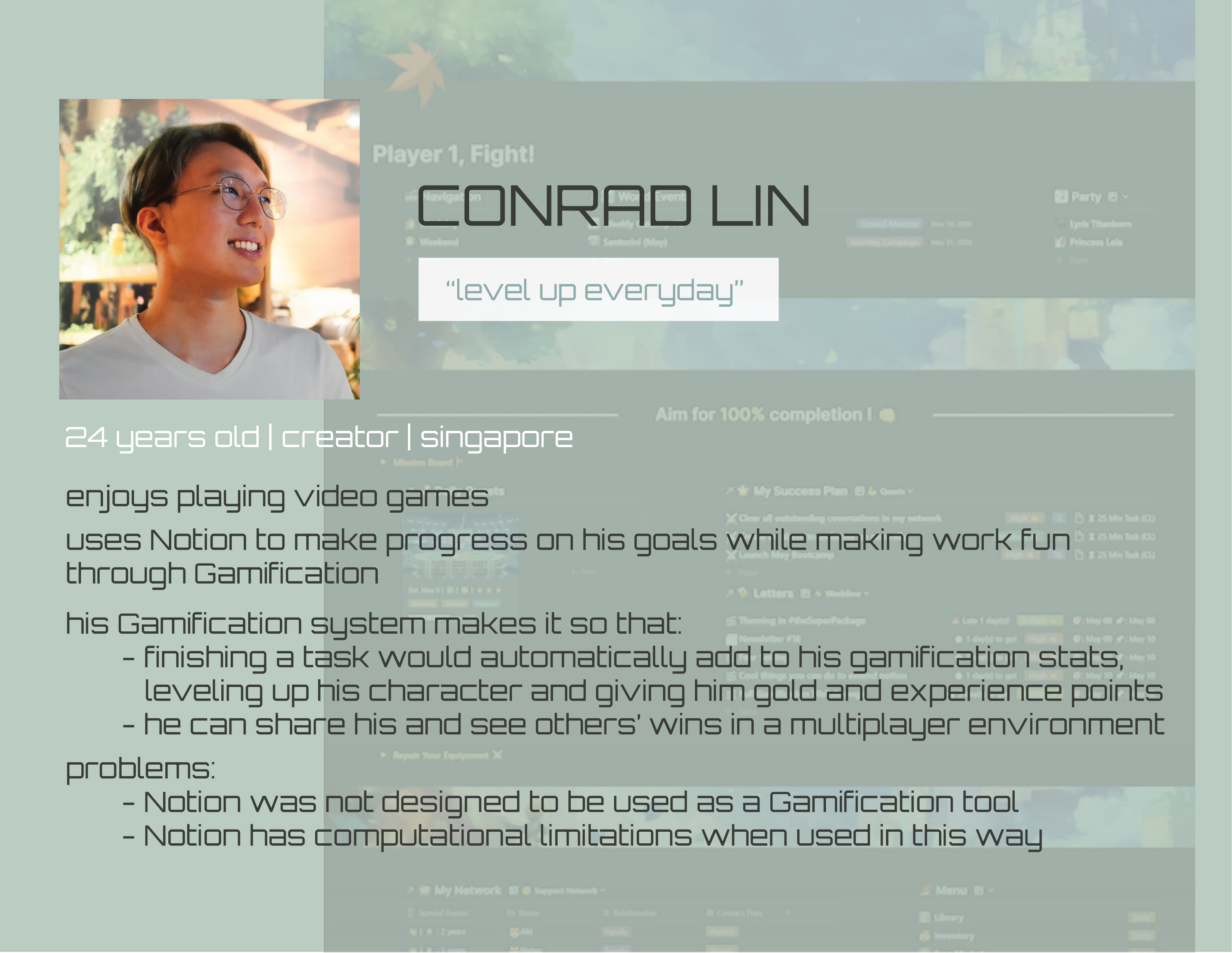 Persona based on interview with Conrad Lin